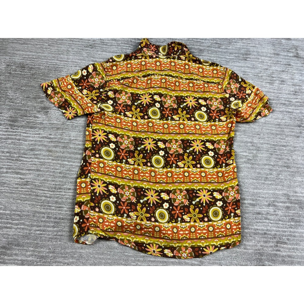 Earthbound Trading Co Shirt Mens Small Brown Floral 70s Retro Rayon Button Down - Picture 9 of 12